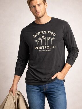 Life Is Good Crusher-Lite Long Sleeve‎ Dark Gray Knit Tee Size Large